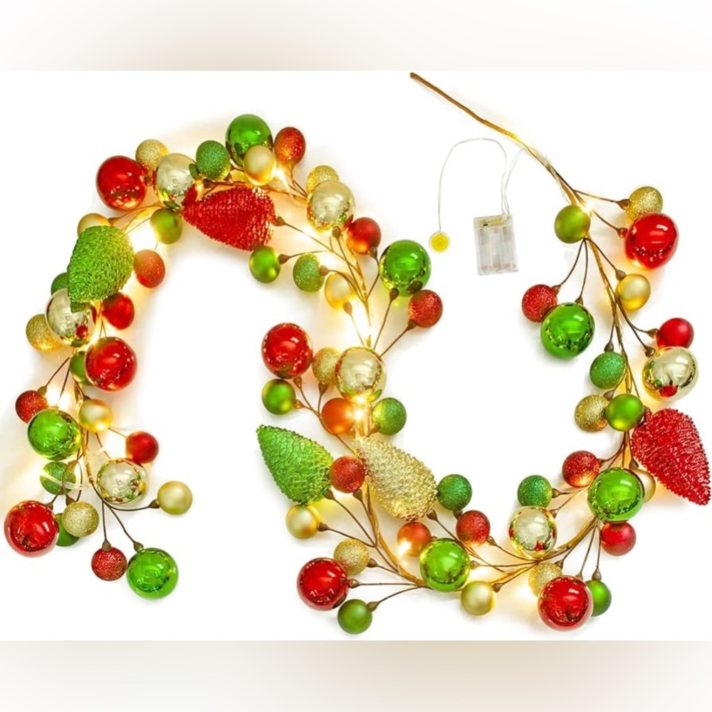 Christmas Garland with Lights, Battery-Operated  Decorations, 6FT multicolor